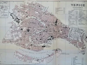 Venice Italy Detailed City Plan Churches Hospital Arsenal c. 1890's tourist map - Picture 1 of 2