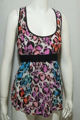 TRINA TURK, L.A. Silk Cotton Multi Colored Racer Back Empire Top Size 8 EUC Foto 1 de 4