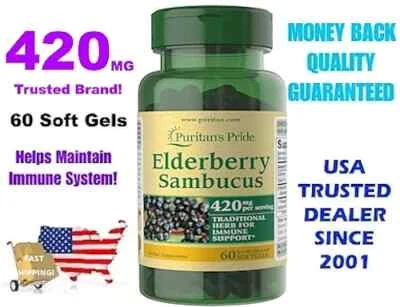 CONCENTRADO DE SAÚCO ✅ CÁPSULAS BLANDAS ORGULLO PURITANO ⭐ 420 MG ⭐ AUMENTA LA INMUNIDAD Foto 1 de 4