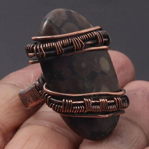 F8601 Orbicular Jasper Copper Wira Wrapped Ring US 8 Gemstone Jewelry - Picture 1 of 3