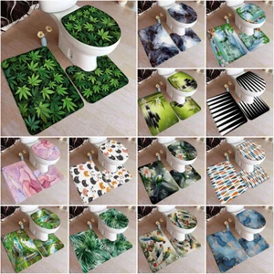 3Pcs Forest Animals Bathroom Mat Toilet Seat Lid Cover Pedestal Rug Bath Set Art - Picture 1 of 21