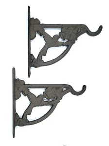 2 Bird Plant Hooks Hangers Cast Iron Yard Garden Outdoor Rustic Decor Small - Picture 1 of 3