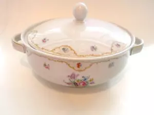 Hutschenreuther Selb Bavaria Blumenmuster Doppelgriff Auflauf & Deckel Turvelform - Bild 1 von 7