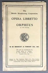 C. Von Gluck Orpheus BBC Libretto The Cornwall Press 1927 - Imagen 1 de 6