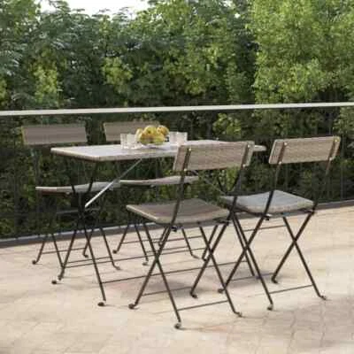 NNEVL Folding Bistro Chairs 4 pcs Grey Poly Rattan and Steel — 第 1/4 张图片