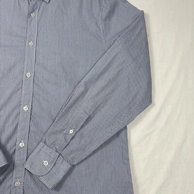 Camisa de vestir Zegna para hombre 17/43 azul a rayas abotonadas preppy negocios Foto 1 de 4