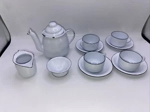 Antique, 12-pc White Enamelware Child's Tea Set - Picture 1 of 11