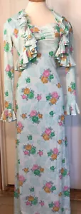 Brandye California Maxikleid Größe S Small 2 Stück blau Blumenmuster Vintage Kleid - Bild 1 von 15