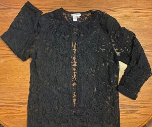 M.C. Camicetta donna moda nera nylon floreale con bottoni XL - Natale NYE Wear - Foto 1 di 5