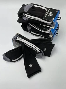 adidas Cushioned Crew Socks Core Vertical 3-Stripe Footbed 4 Packs 12 Pair Lot - Picture 1 of 4
