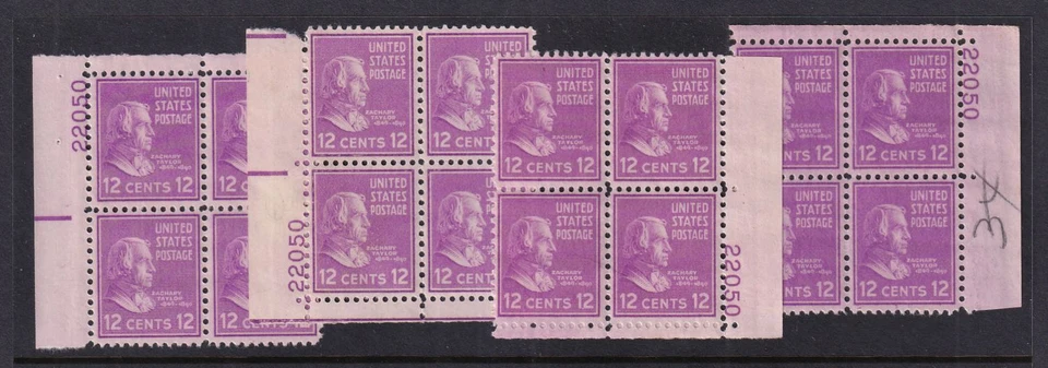 1938 Zachary Taylor 12c Prexy Sc 817 MNH OG matched eye plate blocks (H1 - Image 1 of 1