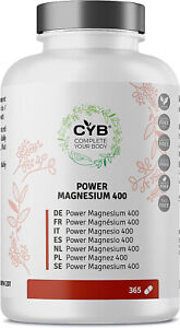 CYB - Magnesio 400mg alta dosis, 365 comprimidos veganos Suministro  para 1 Año