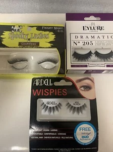 Fake eye Lashes Bundle- Ardell Wispies, Spooky Lashes Goddess, Eylure Dramatic - Picture 1 of 4
