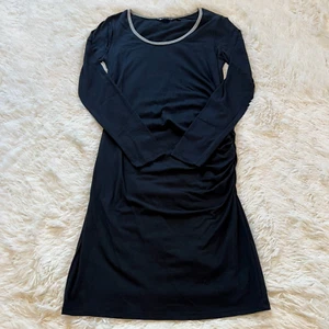 Athleta Dress Small Black Athleisure Ruched Pima Cotton Modal Blend 142145 - Picture 1 of 8
