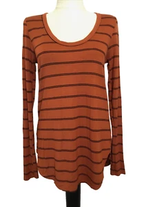PEYTON & JENSEN Rust Brown Striped Long Sleeve Scoop Neck Tee Shirt Sz S - Picture 1 of 7