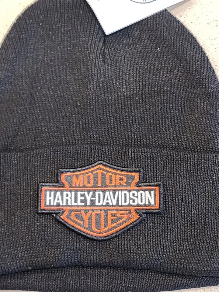 Harley Davidson Patch Knit Cuffed Beanie in Black - Image 1 of 1