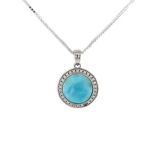 Larimar 10mm W/Topaz Pave Combination 925 Sterling Silver 18' Necklace - Picture 1 of 4