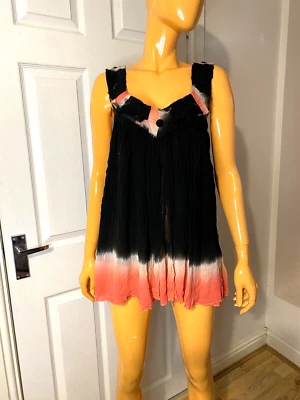 Top largo Matthew Williamson negro melocotón arrugado 100 % seda sin mangas UK12 EU40 Foto 1 de 4