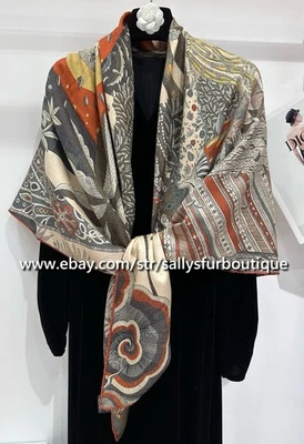 Sallys Quality Cashmere & Silk Jacquard Mid Summer Print 2 Face Shawl Scarf 53" - Image 1 of 4