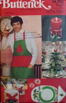 Butterick Sewing Pattern 5092 Christmas Holiday Decor Apron Placemats OS VTG UC - Image 1 of 4
