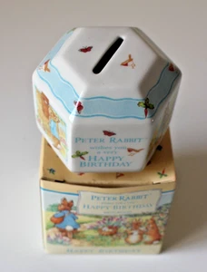 Wedgwood Peter Rabbit Happy Birthday Money Box ,Hexagon, 1996. Boxed - Picture 1 of 4