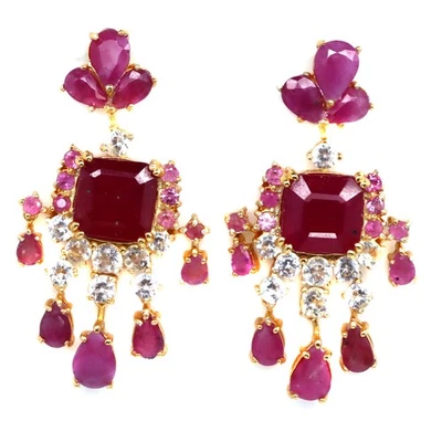 925 Sterling Silver Red Ruby & White Zircon Made in Thailand Earrings - Image 1 of 3