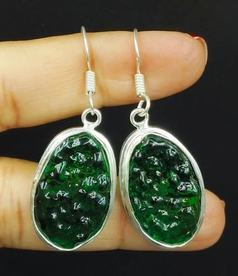 Pendientes para mujer de plata de ley 925 con piedras preciosas de moldavita natural Foto 1 de 4