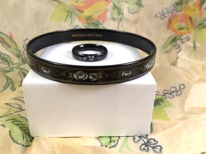 Vintage Michaela Frey Team schwarzer Emaille Armreif mit Rosen und Ring Gr. N 1/2 - Bild 1 von 7