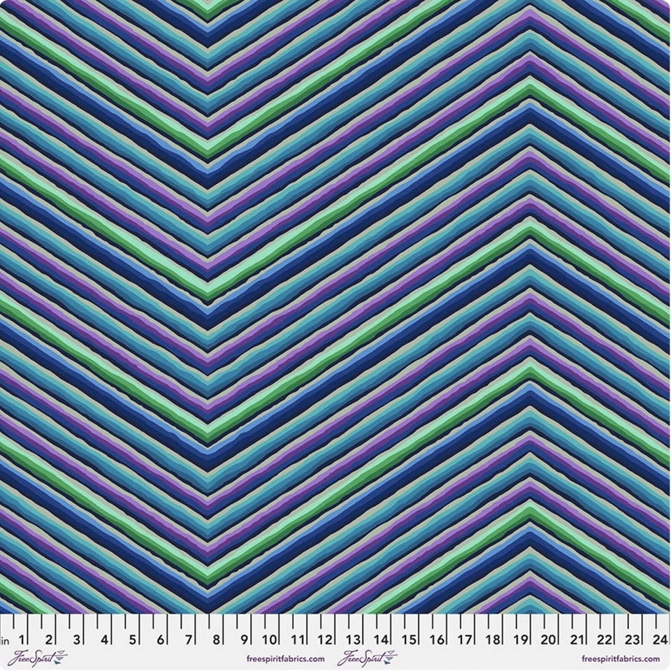 Free Spirit Kaffe Fassett Chevron Stripe Blue Cotton Fabric By The Yard - Image 1 of 1