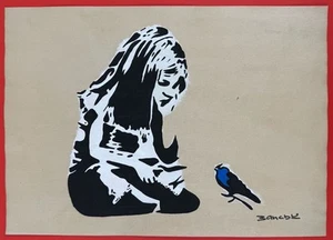 Pintura Bansky (Hecha a Mano) Mixta sobre Papel Firmada y Estampada - Imagen 1 de 2