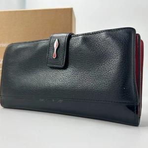 Christian Louboutin Long Wallet Bifold Black Red Leather Women - Picture 1 of 17