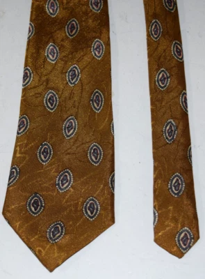 Ambassador 手工制作进口孔雀丝绸公司男式领带奖章棕色 — 第 1/4 张图片