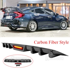 Shark Fin Rear Diffuser Bumper Spoiler Lip w/LED Lights For Honda Civic 2016-24 - Picture 1 of 12