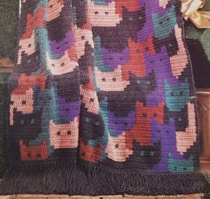Crochet Pattern - Pussy Cat Kitten Kitty Afghan Throw Rug Blanket Rainbow Cats - Picture 1 of 1