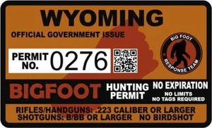 Calcomanía de vinilo Sasquatch de 4" WYOMING WY Bigfoot Hunter permiso de caza - Imagen 1 de 1