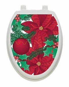 Poinsettia Toilet Tattoos Vinyl Lid Decoration Removable Reusable - Picture 1 of 2