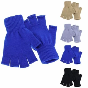 Winter Half Finger Gloves Knitted Fingerless Warm Stretchy Glove For Men Women - Picture 1 of 14