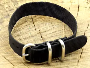 Black Nylon w Silver Tone Buckle 18mm Unused Vintage Watch Band One Piece Strap - Picture 1 of 5