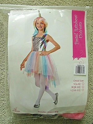 UNICORN   HALLOWEEN COSTUME  3/4   Complete 2-Piece   Includes Wig w/ Horn   EUC - Image 1 of 4