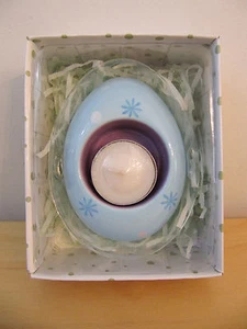 "NUEVO Portavelas de luz de té de cerámica en forma de ""huevo azul"" Russ Easter - Imagen 1 de 4