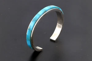Bracciale Aperto In Argento Sterling 925 Con Inlay In Pietra Turchese 9Mm - Foto 1 di 9