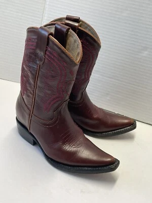 Ковбойские кожаные сапоги ручной работы Western Kids бордовые размер 17,5 с заостренным носком - Изображение 1 из 4