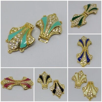 Chiusura fermaglio collana metallo strass smalto nero blu verde verde acqua c8 - Immagine 1 di 2