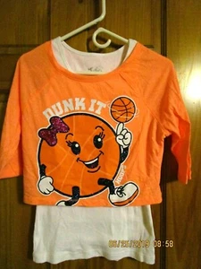 JUSTICE orange 3/4 sleeves top& underneath white ribbed tank top,Sz14 ,NEW - Picture 1 of 11