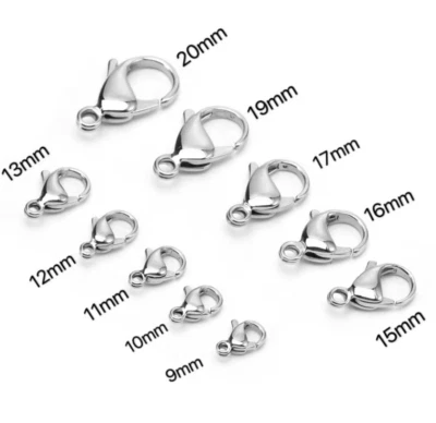5pcs 316L Stainless Steel Lobster Clasp Hook Claw Clasp Findings 10/12/15/19mm - Image 1 of 4