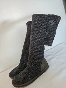 UGG Classic Cardy Women's Size 8 Knit Dark Gray Metallic Tall Boots 1876 Sweater - Picture 1 of 7