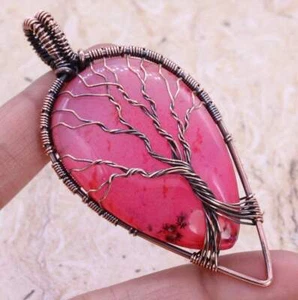 Color Boost Red Dendrite Opal Tree of Life Copper Pendant of 2.6" - Picture 1 of 3