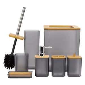 7PCS BATHROOM ACCESSORIES SET BIN SOAP DISPE DISPENSER TOOTHBRUSH TUMBLER TOILET - Picture 1 of 11