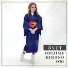 Vintage Japanese Kimono 3 piece set komon Silk obi obijime  1089