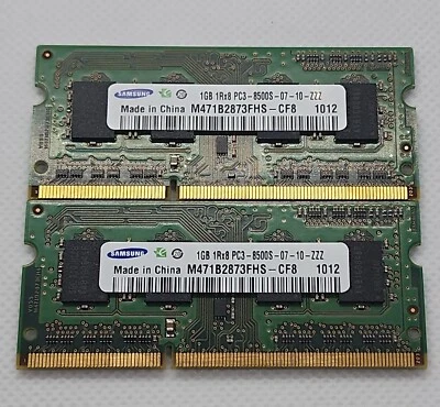 Samsung 2x 1GB 1Rx8 PC3-8500S-07-10-B1 Laptop Memory, Mac Compatible - Image 1 of 2